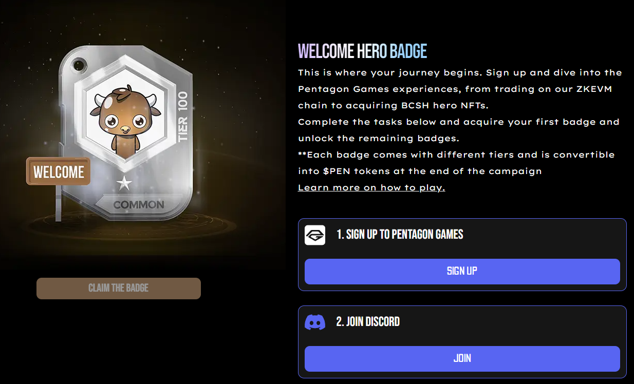 Làm nhiệm vụ để Claim Badge Pentagon