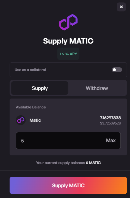 Supply token MATIC
