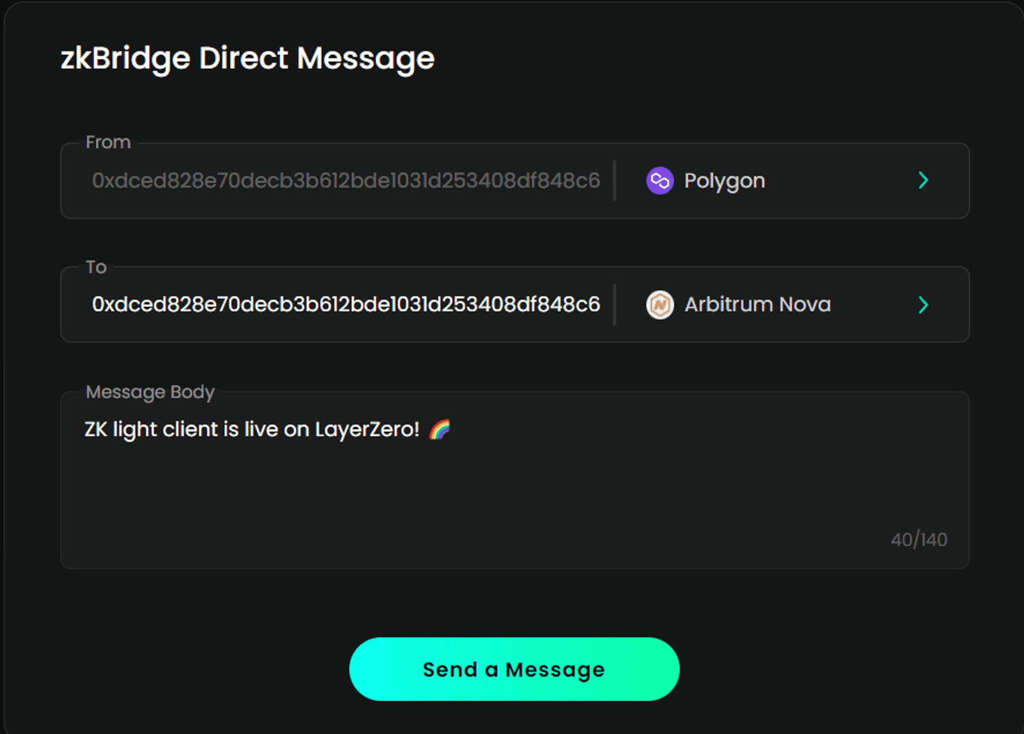 Giao diện tính năng zkMessenger