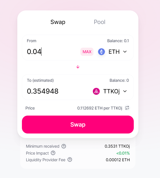Giao diện tính năng Swap