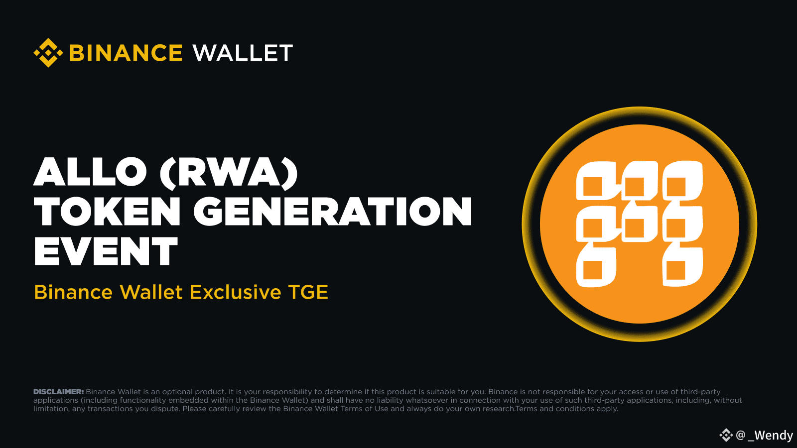 Allo (RWA) là dự án IDO thứ 18 qua Binance Wallet