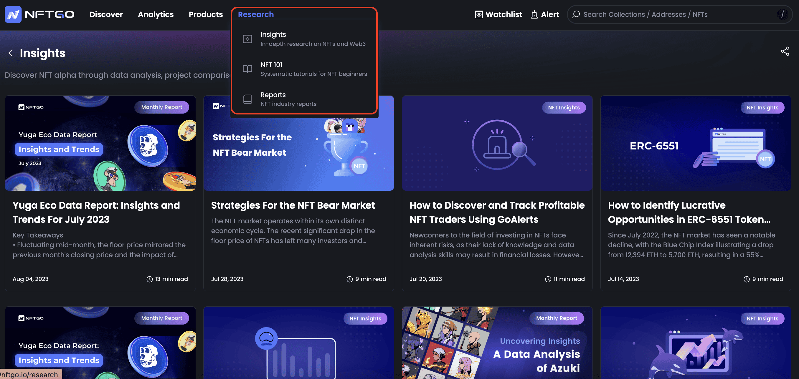 Giao diện NFTGo, mục Research
