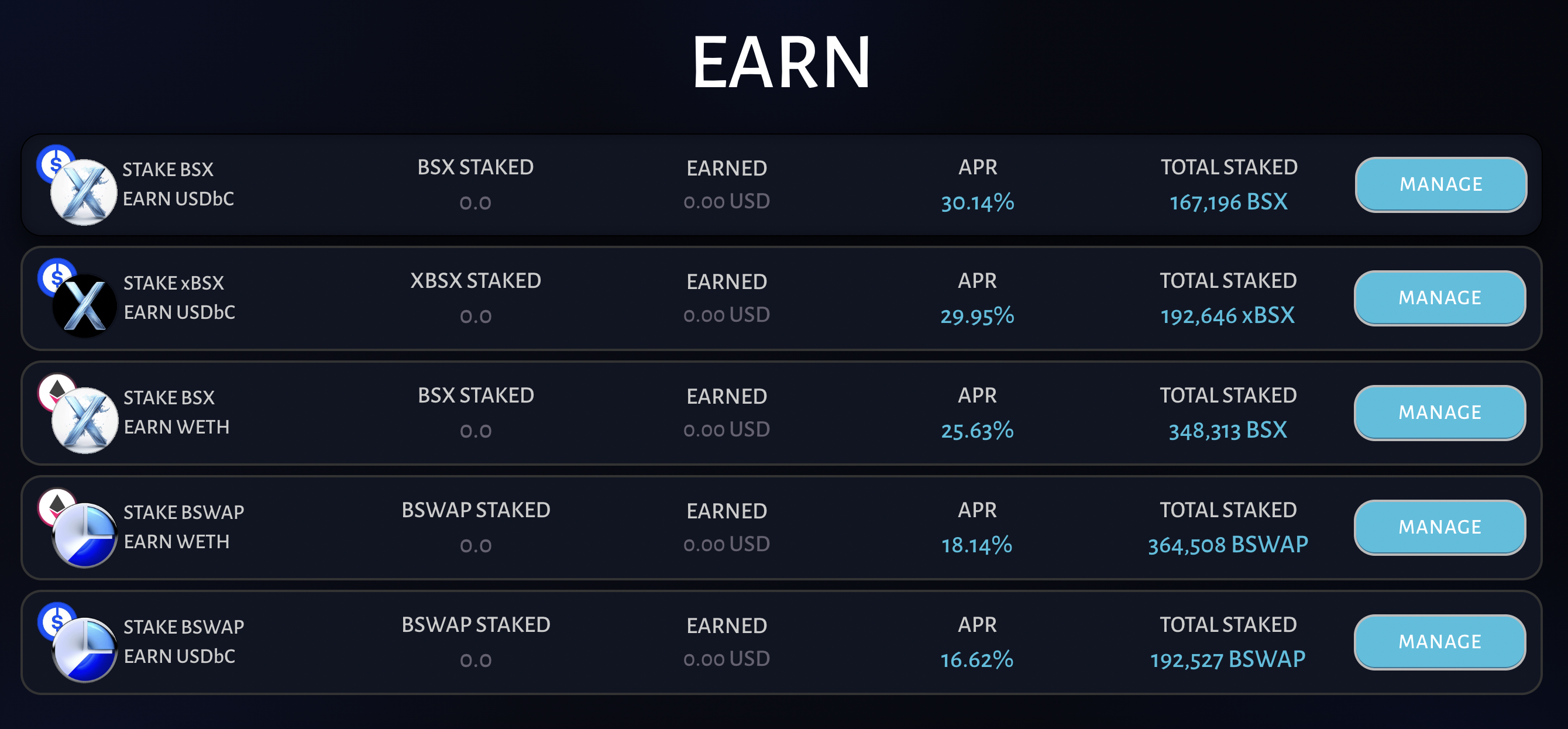 Giao diện Stake tr&ecirc;n Baseswap