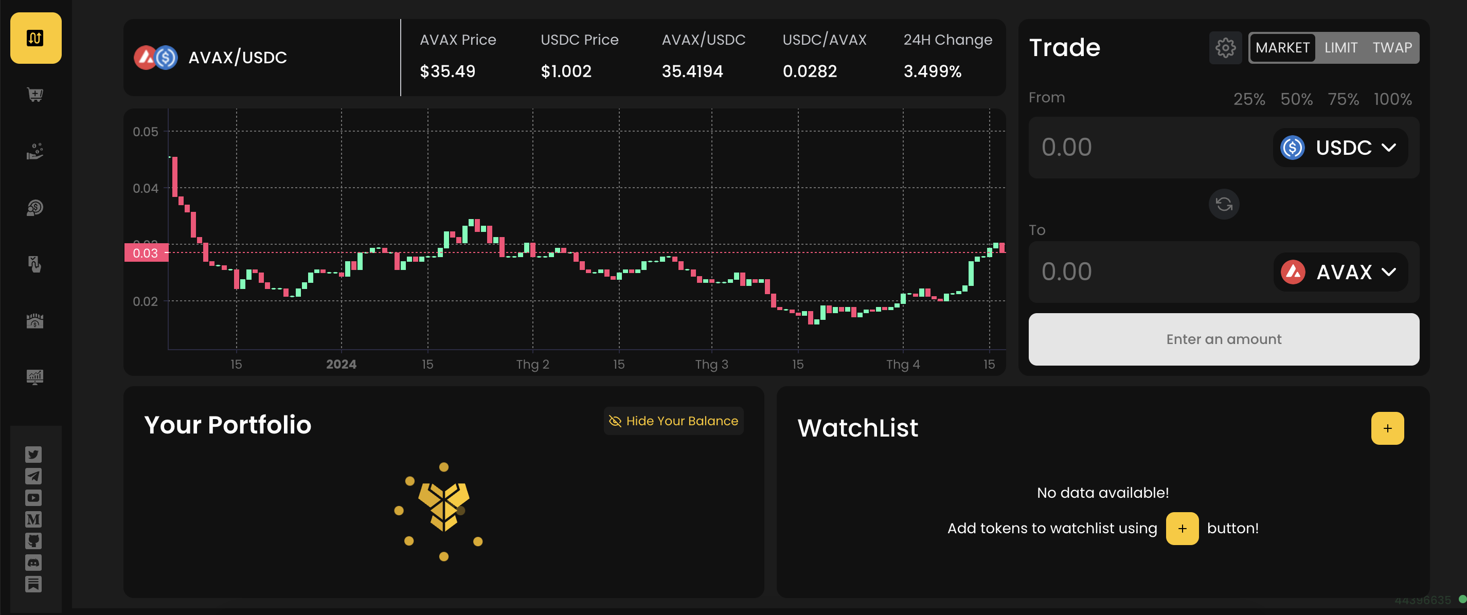 Giao diện Swap trên Pangolin