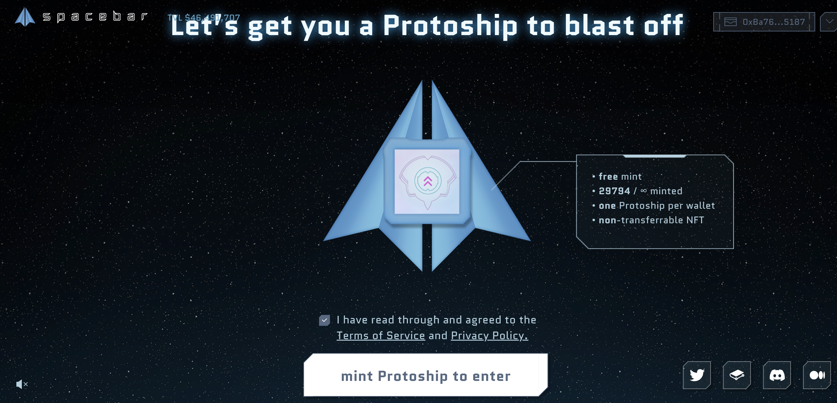 Mint Protoship NFT để kh&aacute;m ph&aacute; Spacebar