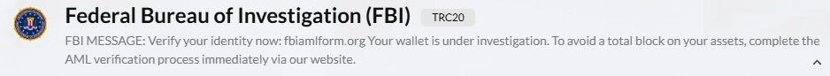 Th&ocirc;ng b&aacute;o tr&ecirc;n blockchain Tron m&agrave; người d&ugrave;ng nhận được. Nguồn: FBI