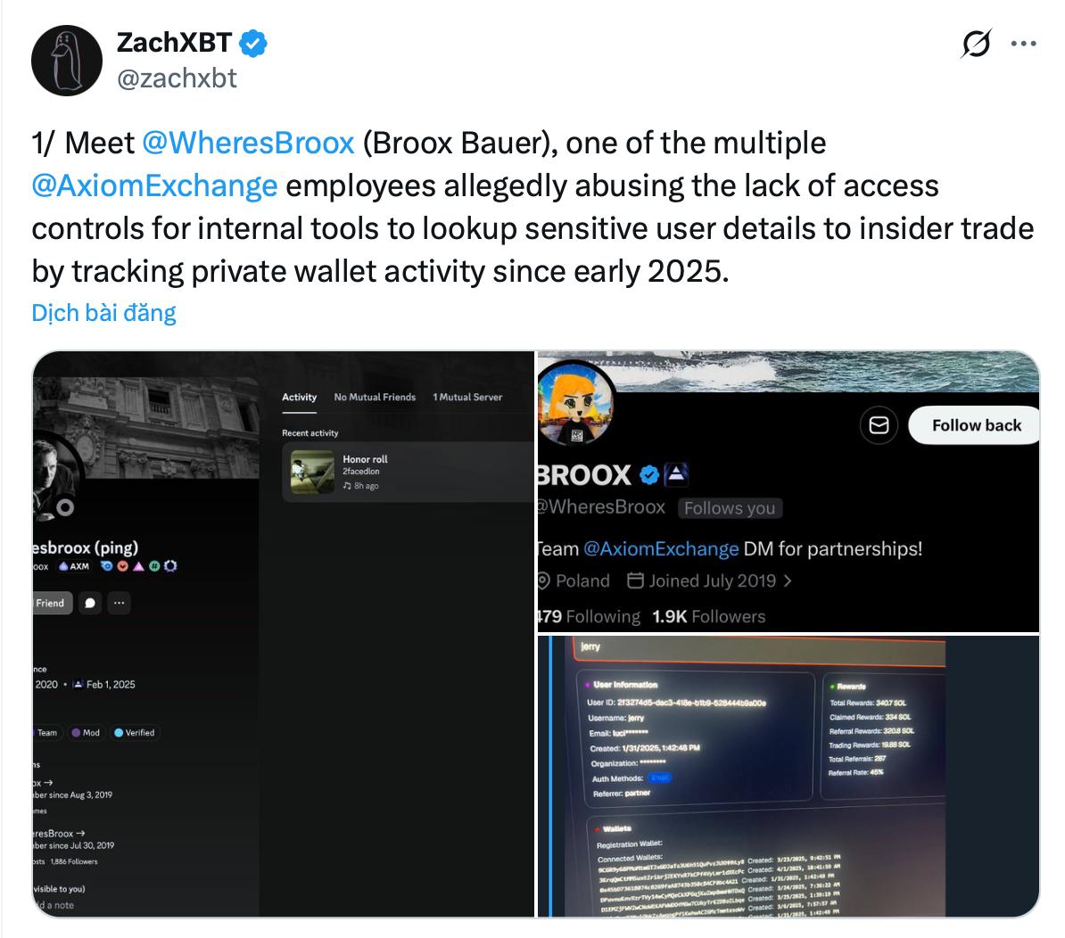 ZachXBT c&ocirc;ng bố b&aacute;o c&aacute;o điều tra li&ecirc;n quan đến Axiom