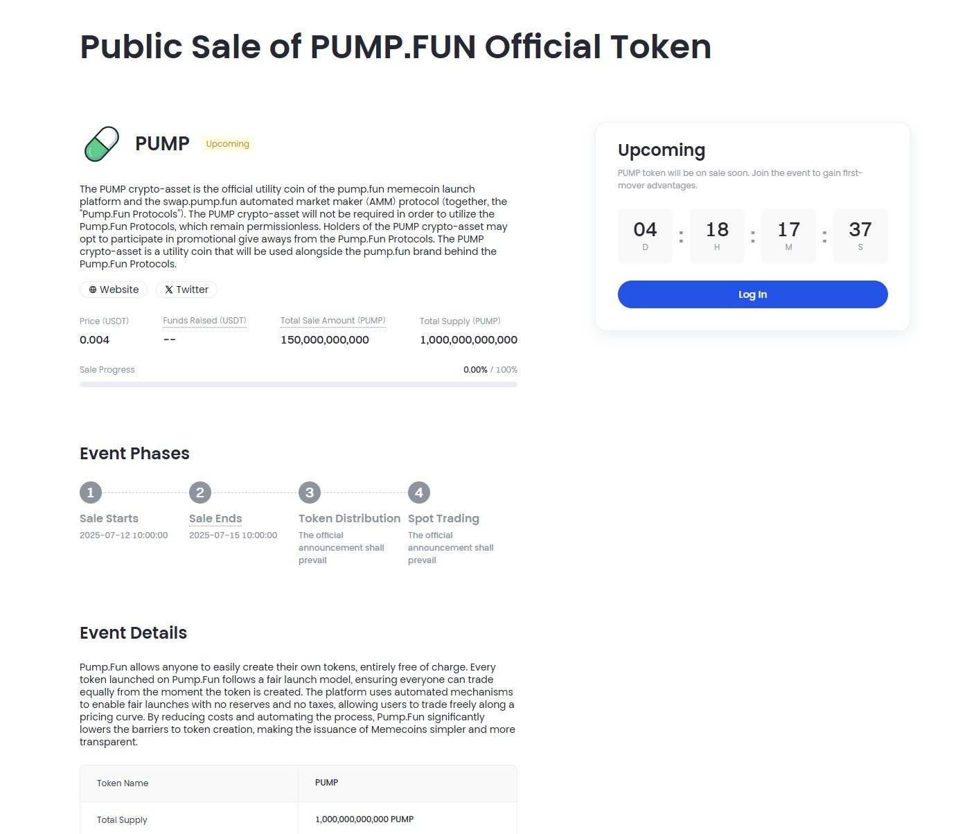 Thông tin mở bán $PUMP trên Gate