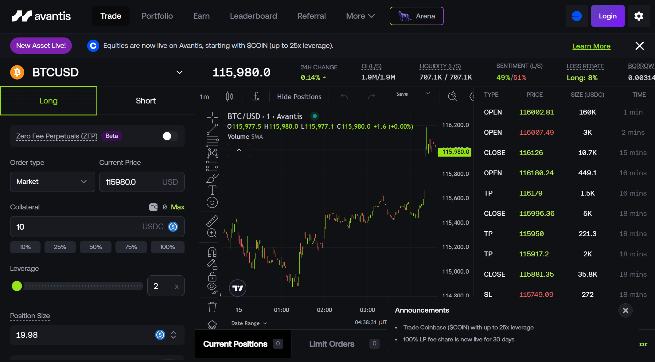Giao diện trang chủ của Avantis