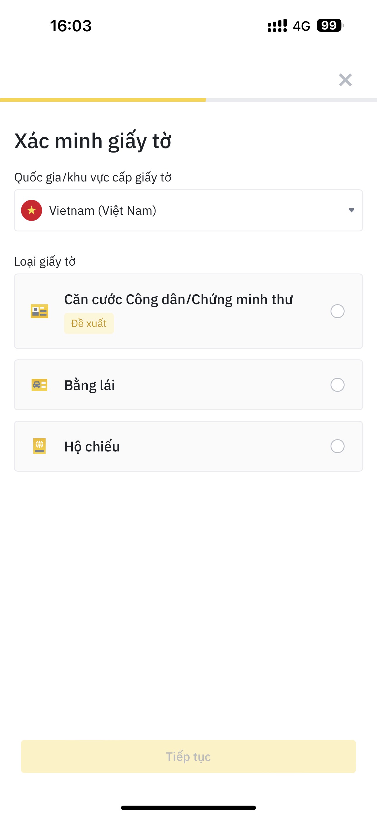 Chọn loại giấy tờ tuỳ th&acirc;n sử dụng để x&aacute;c minh