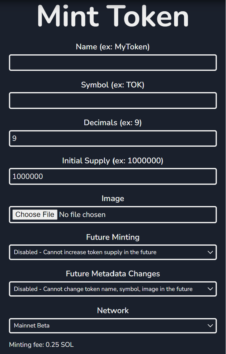 Tính năng Token Minter