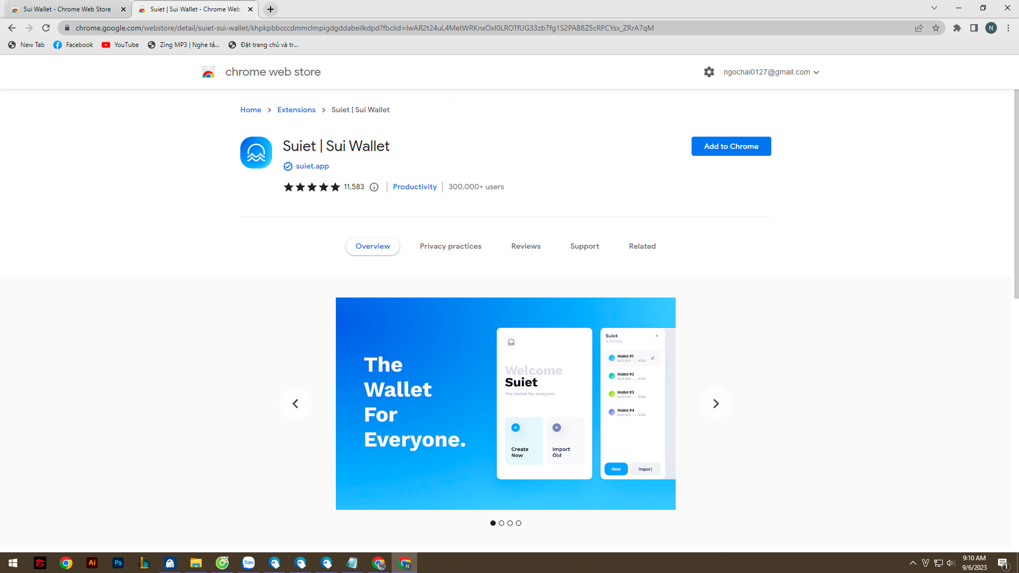 Giao diện trang tải Suiet Wallet