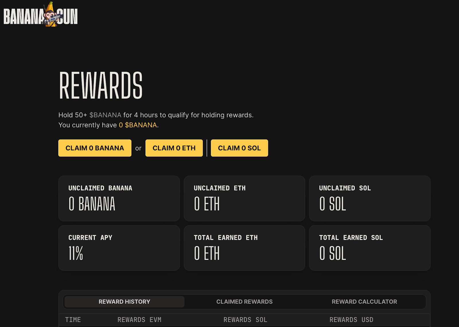 Dashboard của Banana Gun