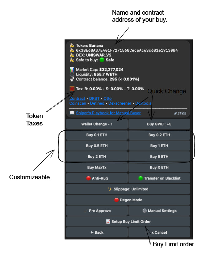 Giao diện của Banana Gun Bot