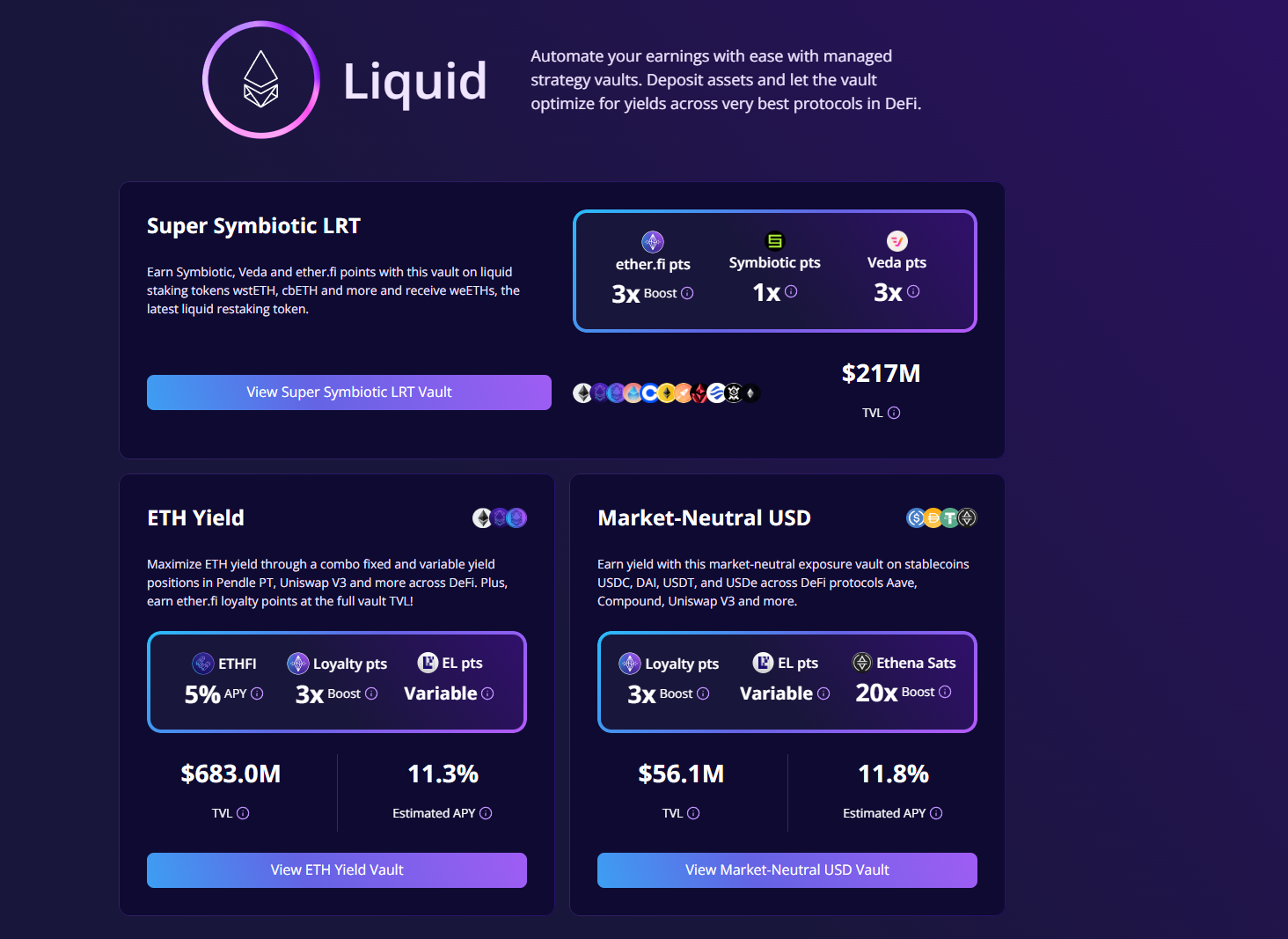 Farm Airdrop c&ugrave;ng Veda, Symbiotic v&agrave; Etherfi
