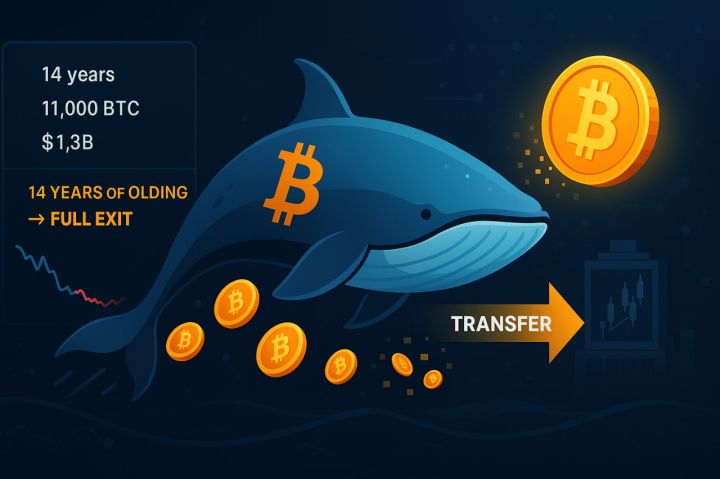 Cá voi Bitcoin bán toàn bộ 1,3 tỷ USD BTC sau 14 năm nắm giữ
